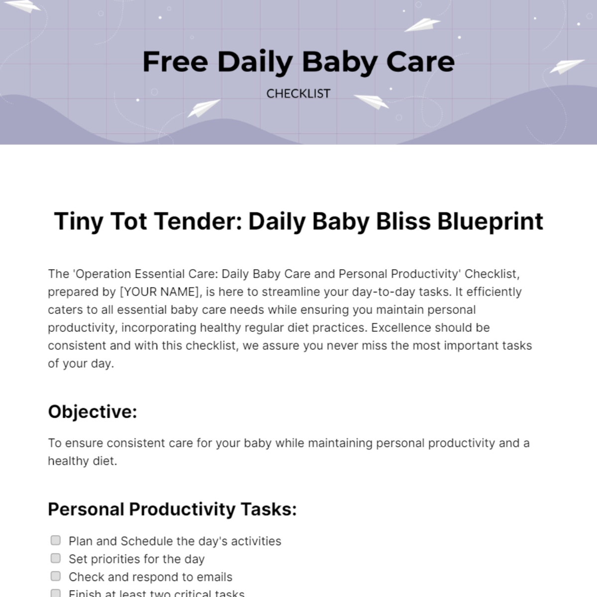 Daily Baby Care Checklist Template