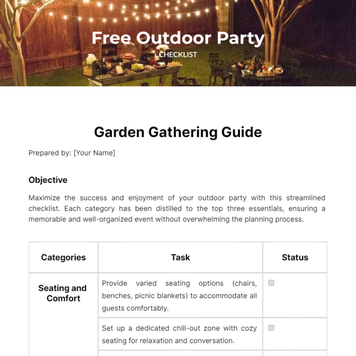 Outdoor Party Checklist Template
