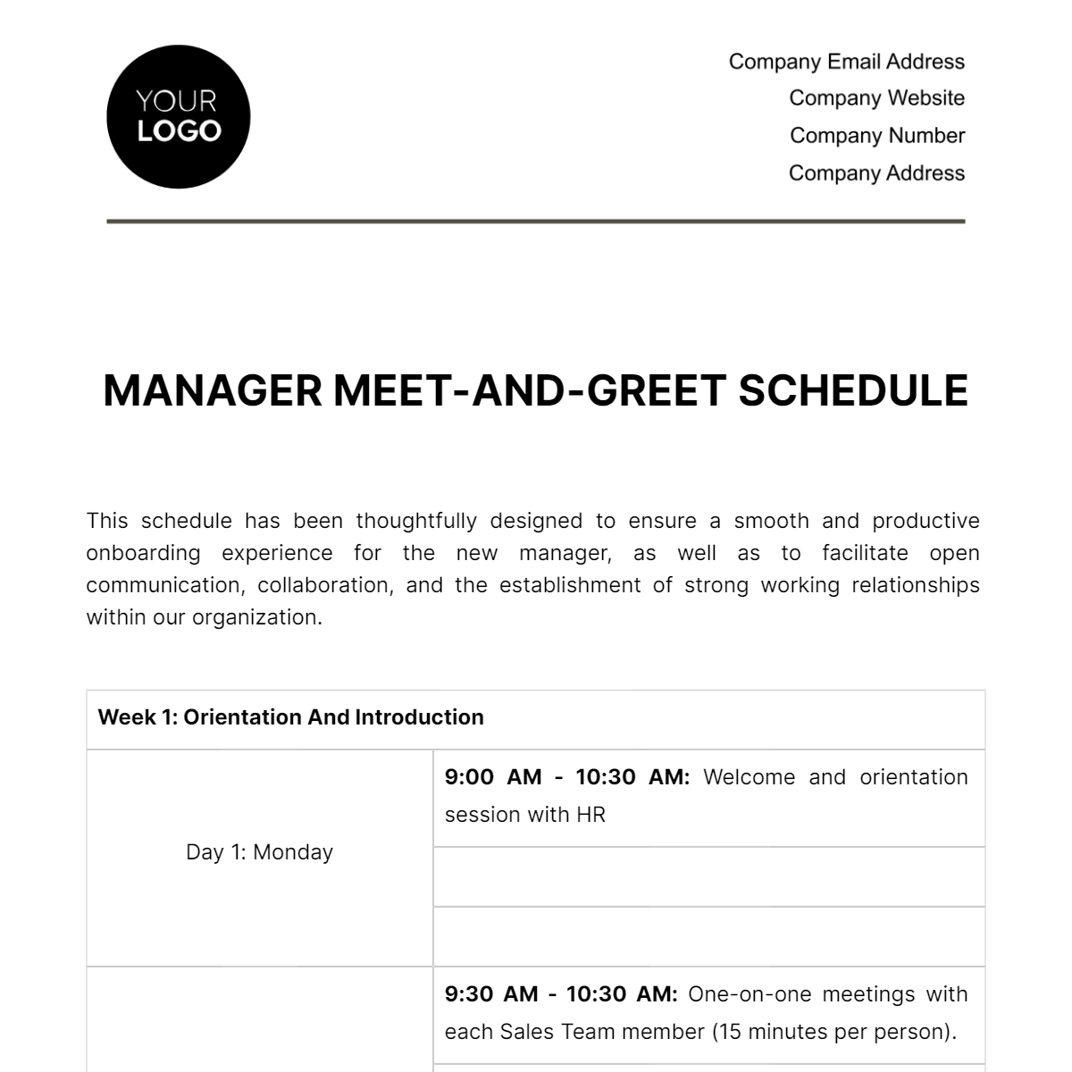 Free Manager Meet-and-Greet Schedule HR Template