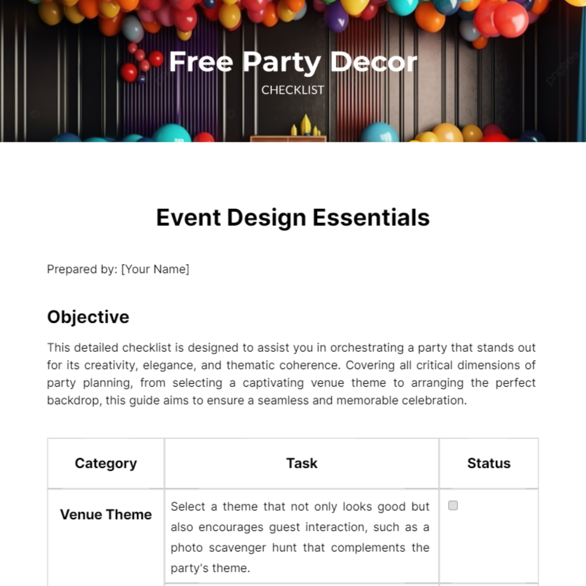 Party Decor Checklist Template