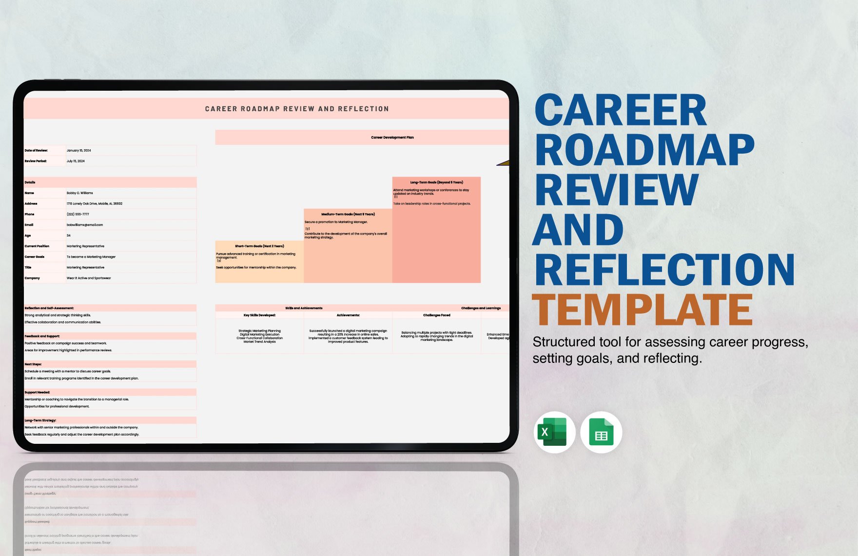 Career Roadmap Review and Reflection Template in Excel, Google Sheets