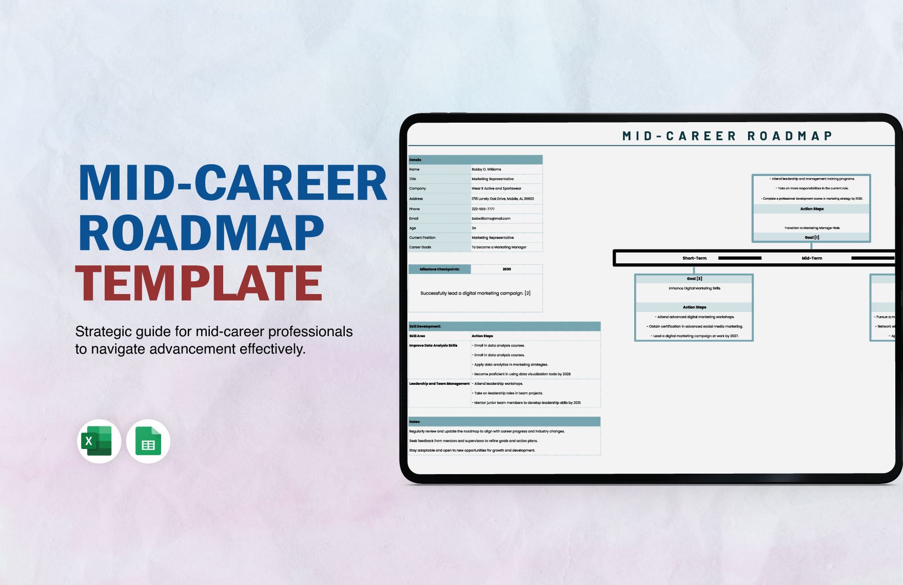 Mid-Career Roadmap Template in Excel, Google Sheets