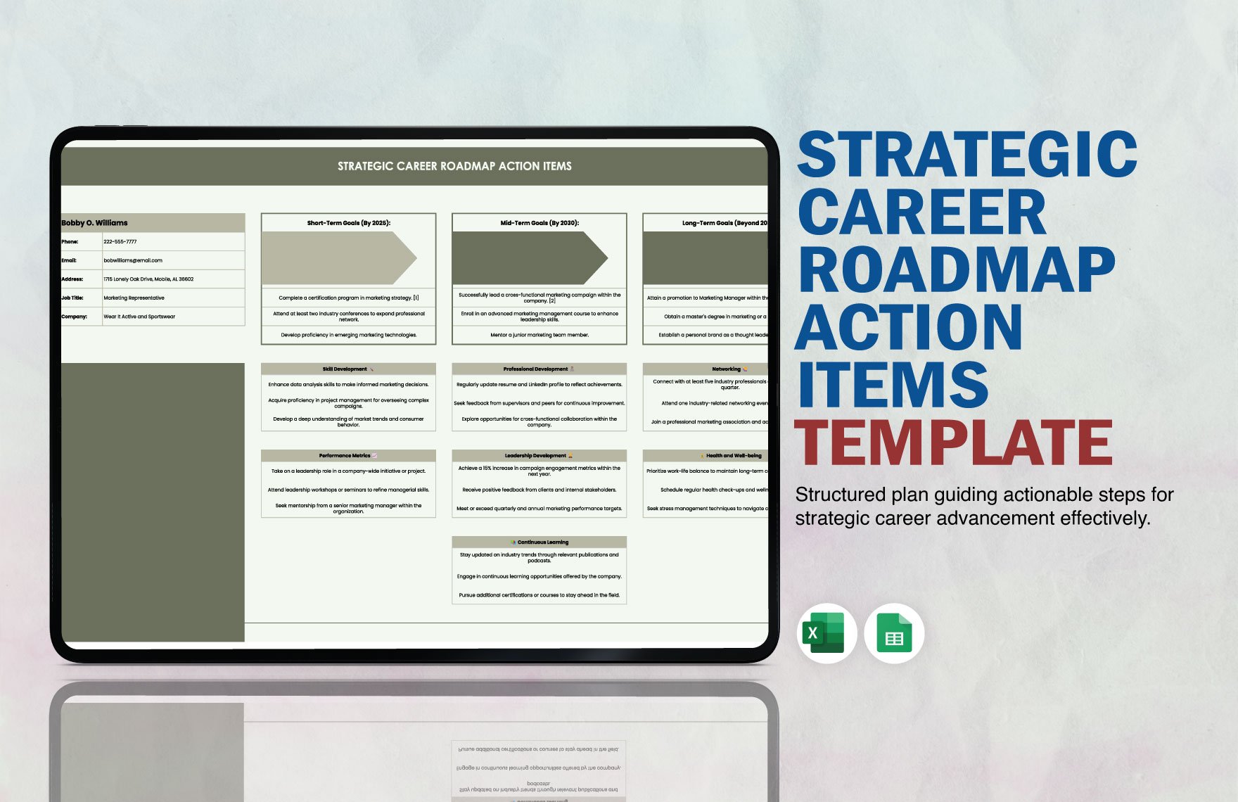 Strategic Career Roadmap Action Items Template in Excel, Google Sheets