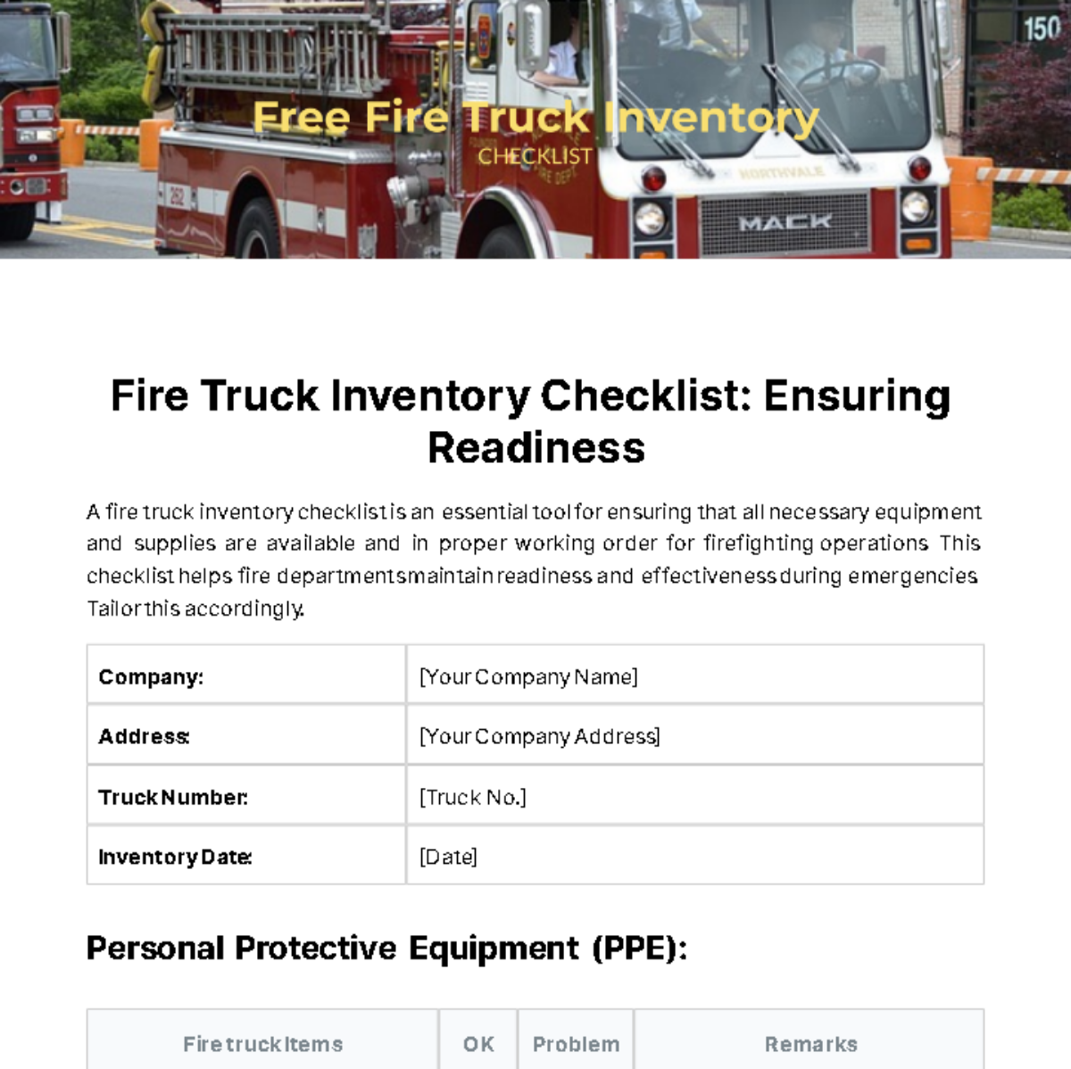 Fire Truck Inventory Checklist Template