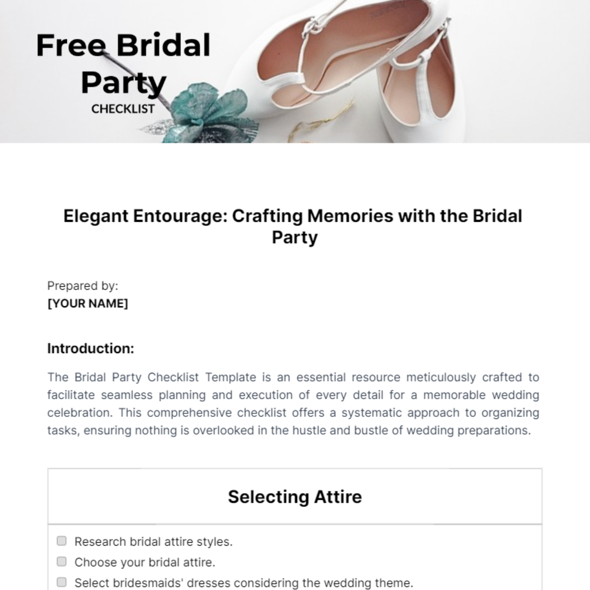 Bridal Party Checklist Template