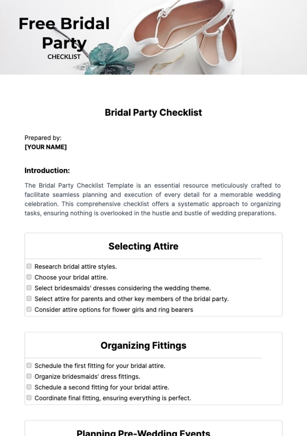 Bridal Party Checklist Template - Edit Online & Download