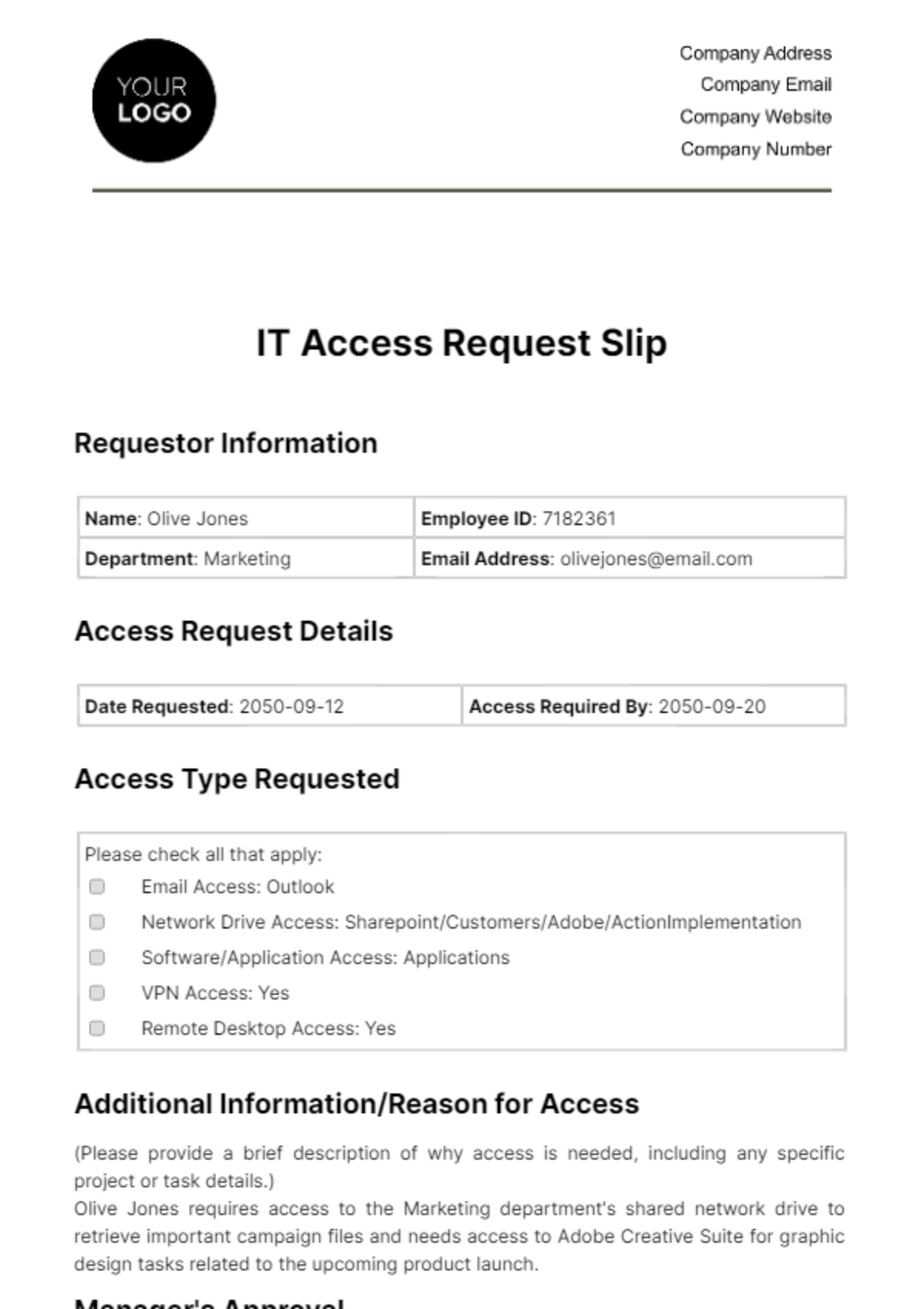 IT Access Request Slip HR Template