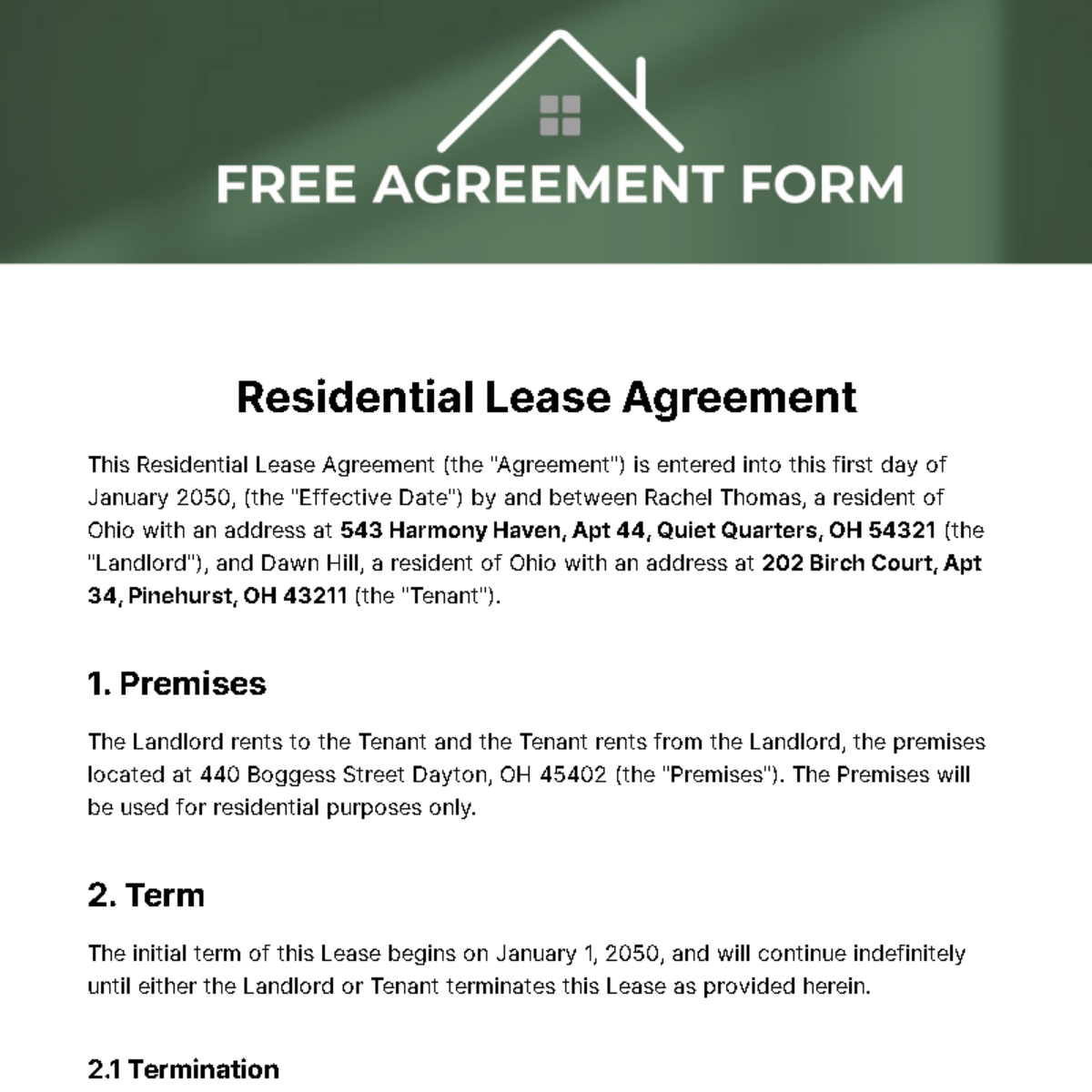 Free Agreement Form Template