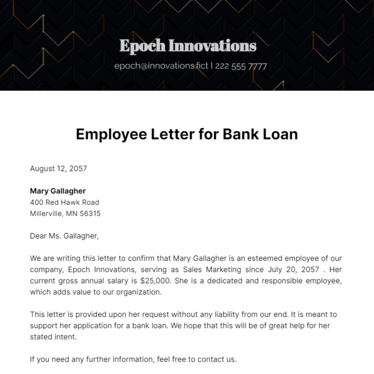 Free Employee Letter for Bank Loan Template