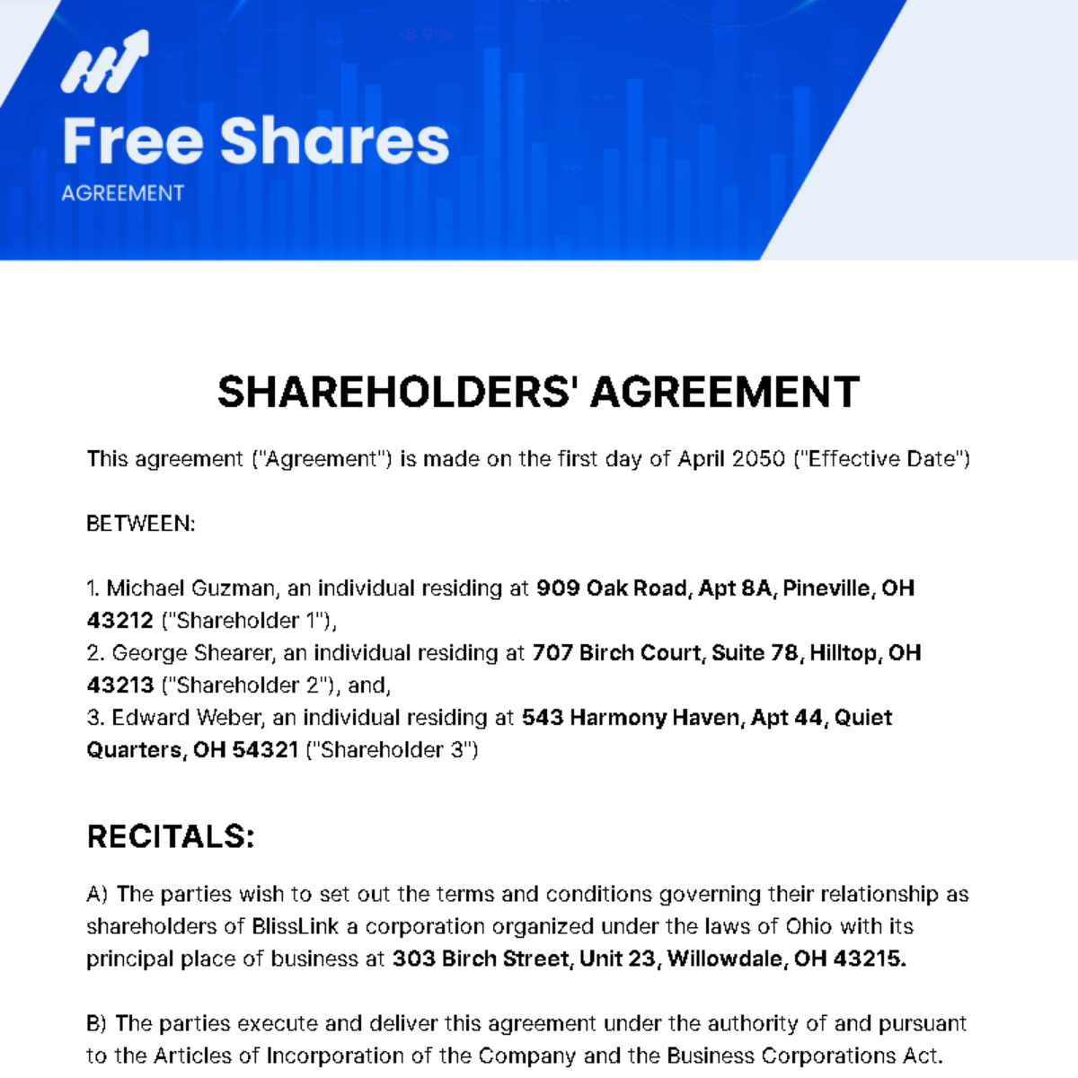 Free Shares Agreement Template