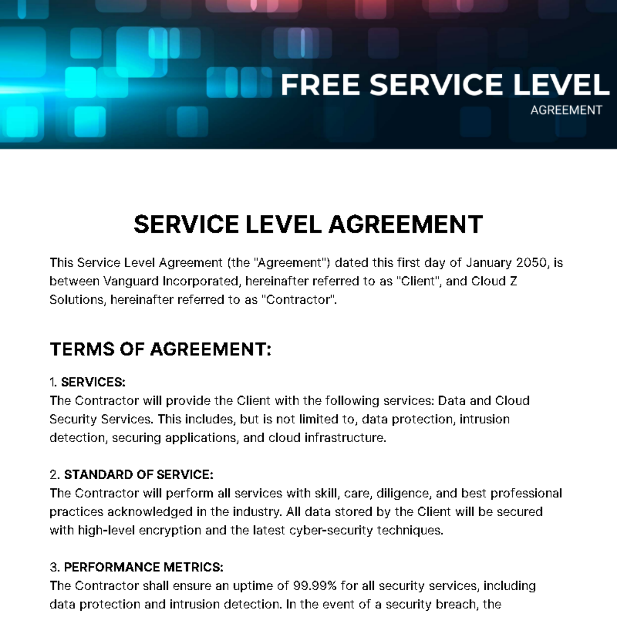 Free Service Level Agreement Template