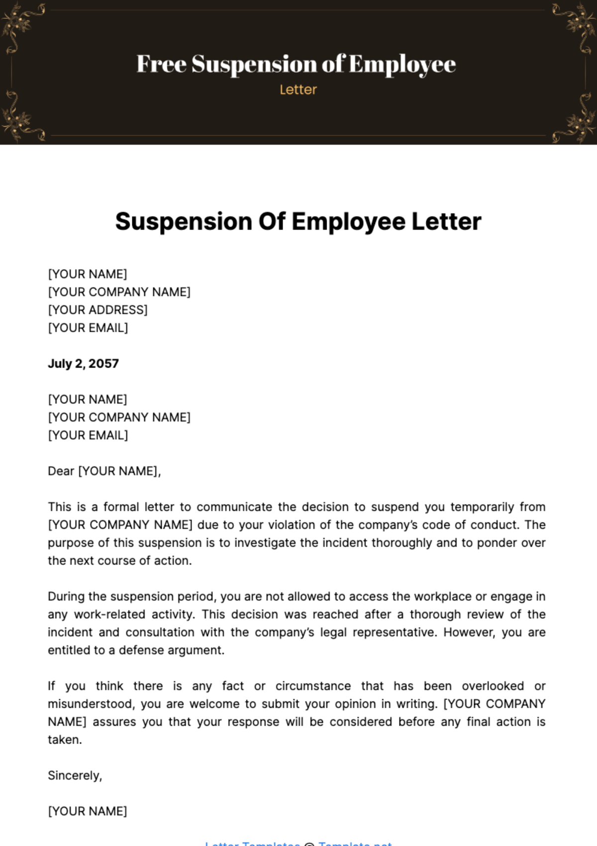 Free Suspension of Employee Letter Template