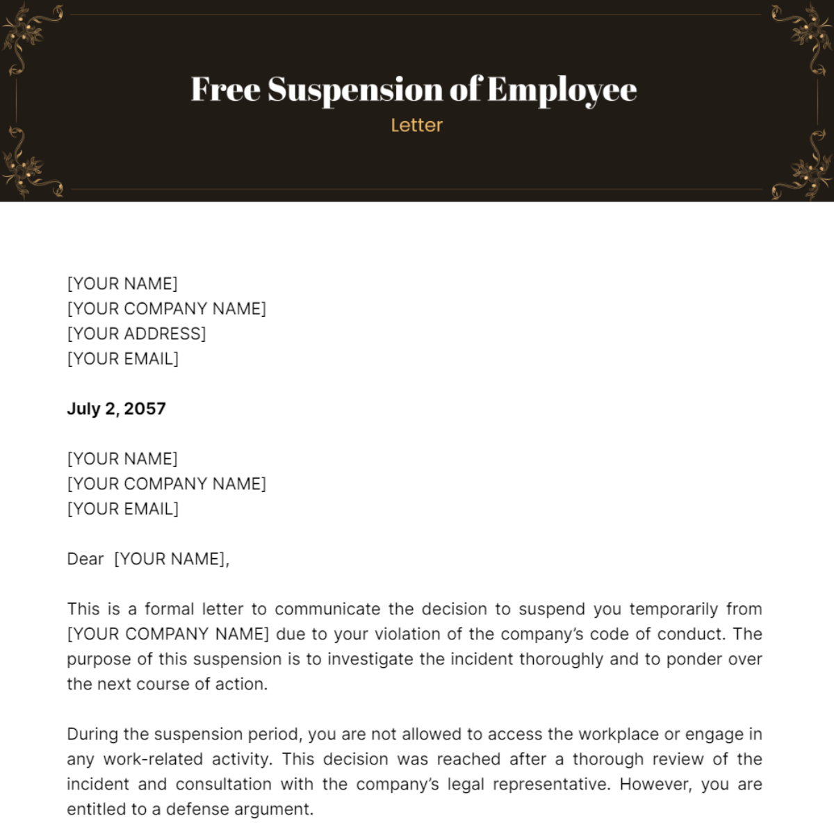 Suspension of Employee Letter Template
