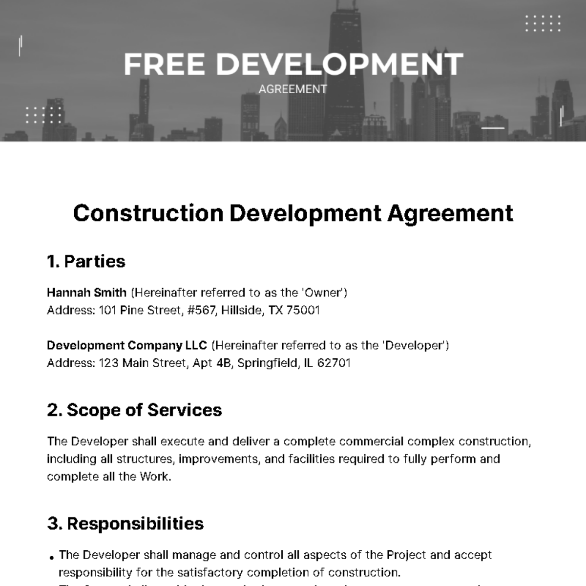 Free Development Agreement Template