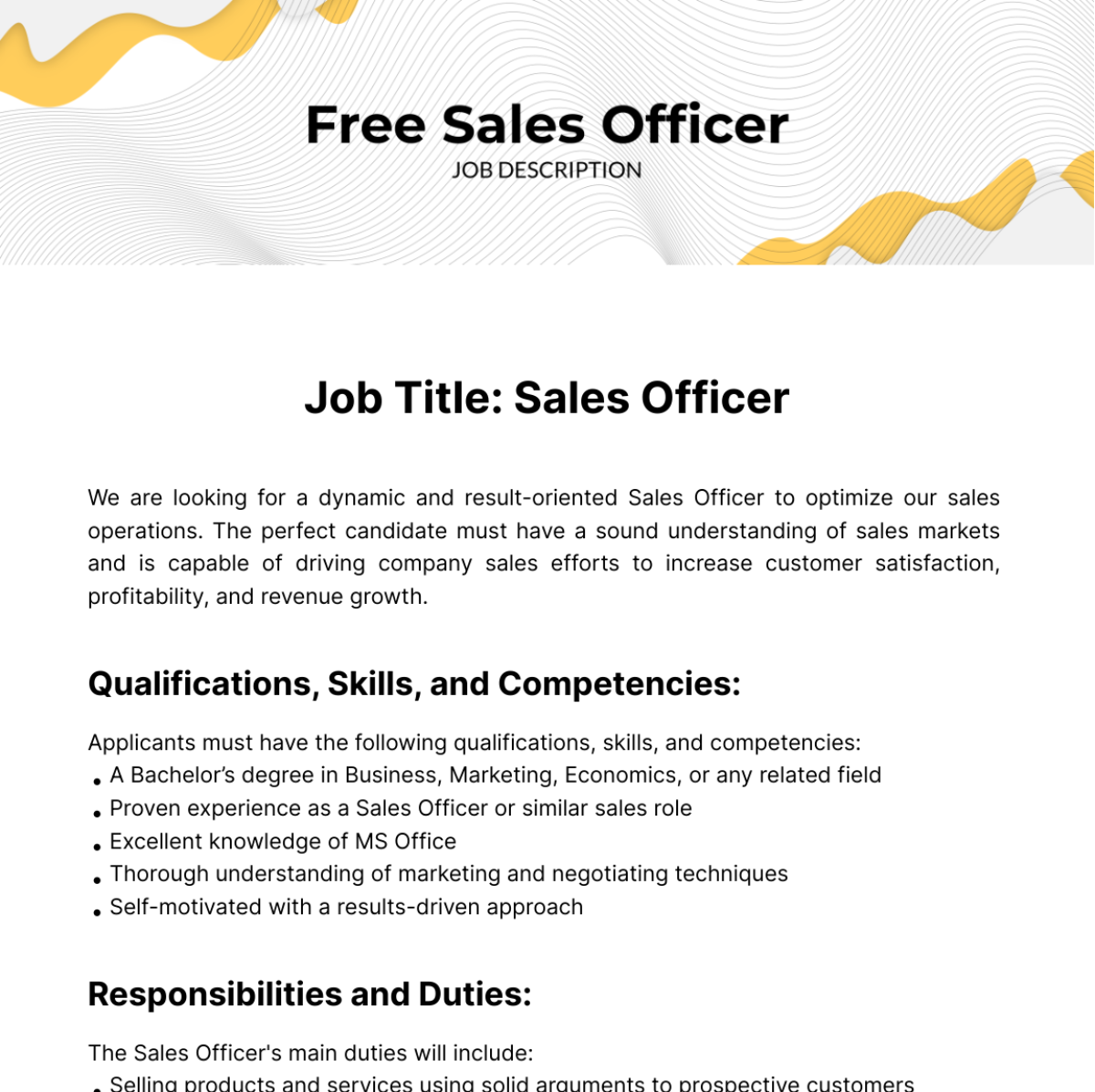 Sales Officer Job Description Template