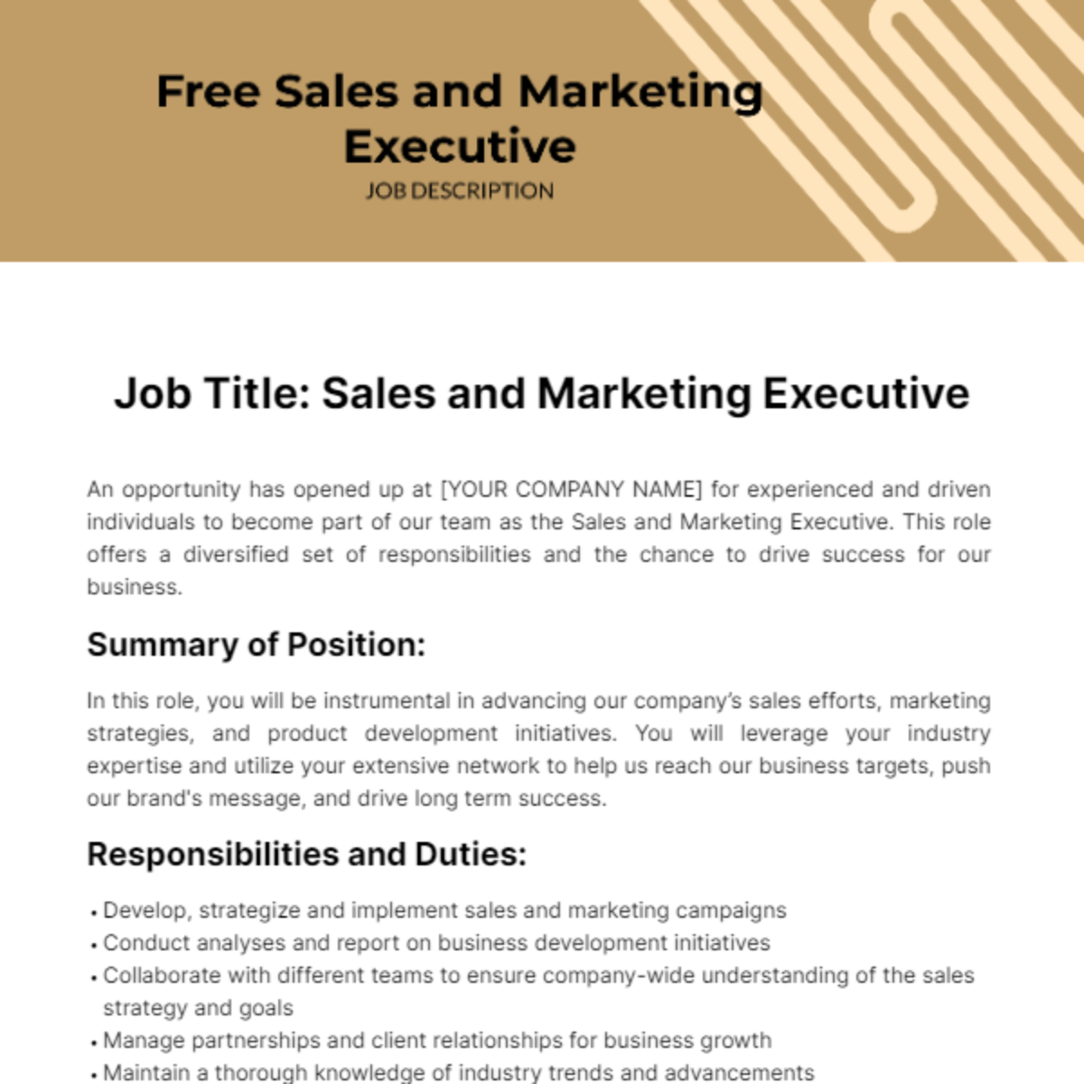 Free Sales and Marketing Executive Job Description Template