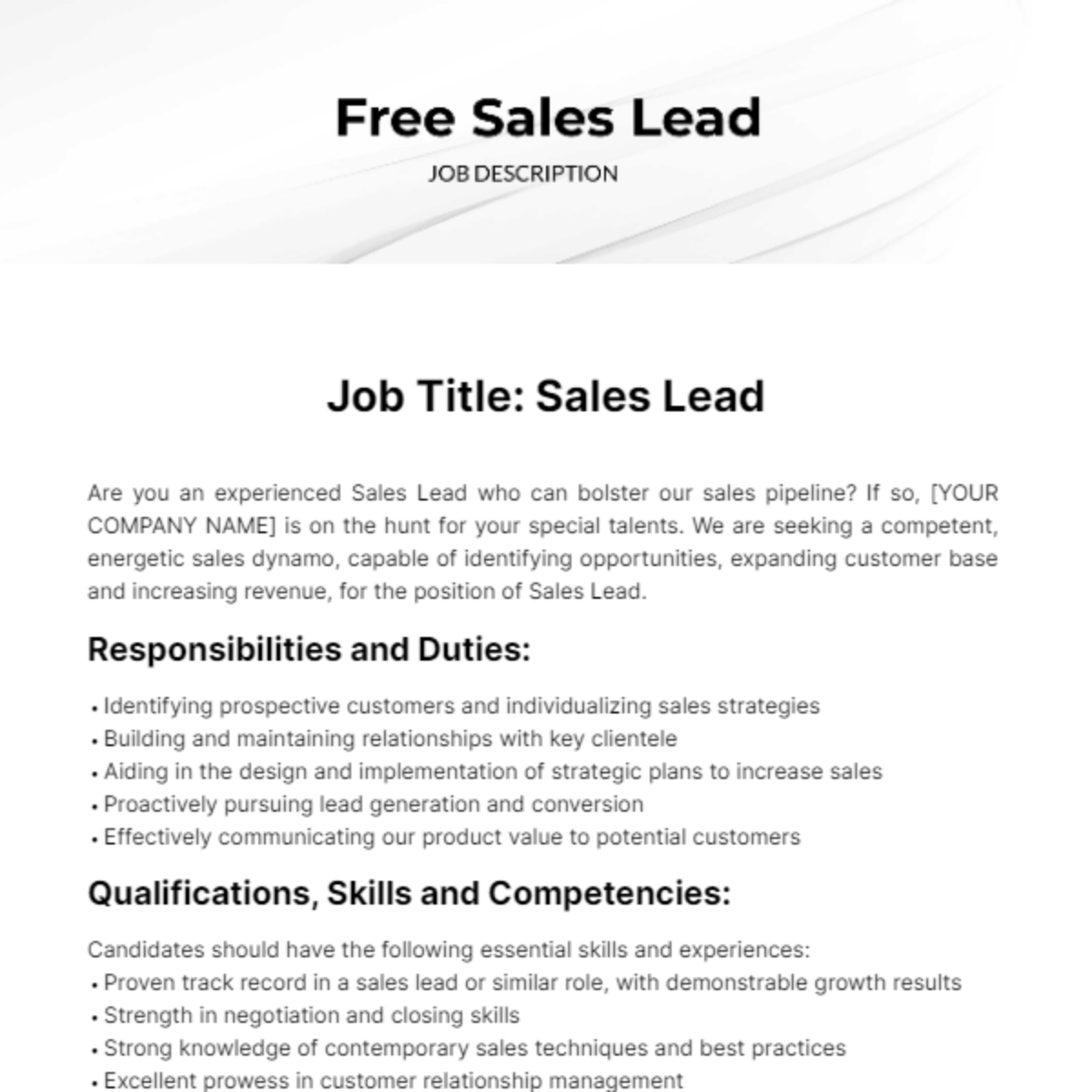 Sales Lead Job Description Template Edit Online Download Example 