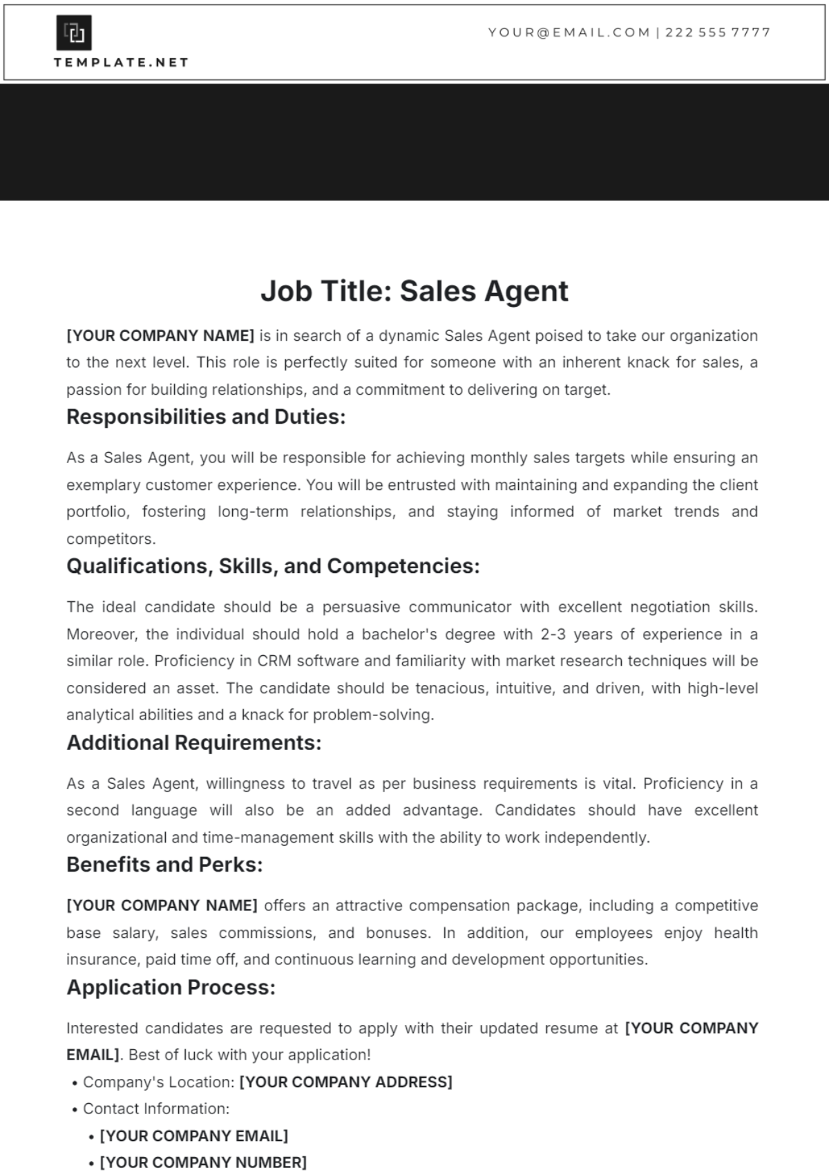 Free Sales Agent Job Description Template