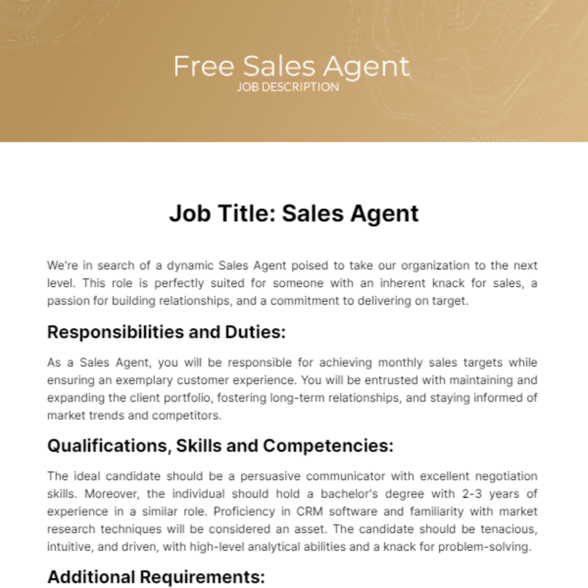 Sales Agent Job Description Template