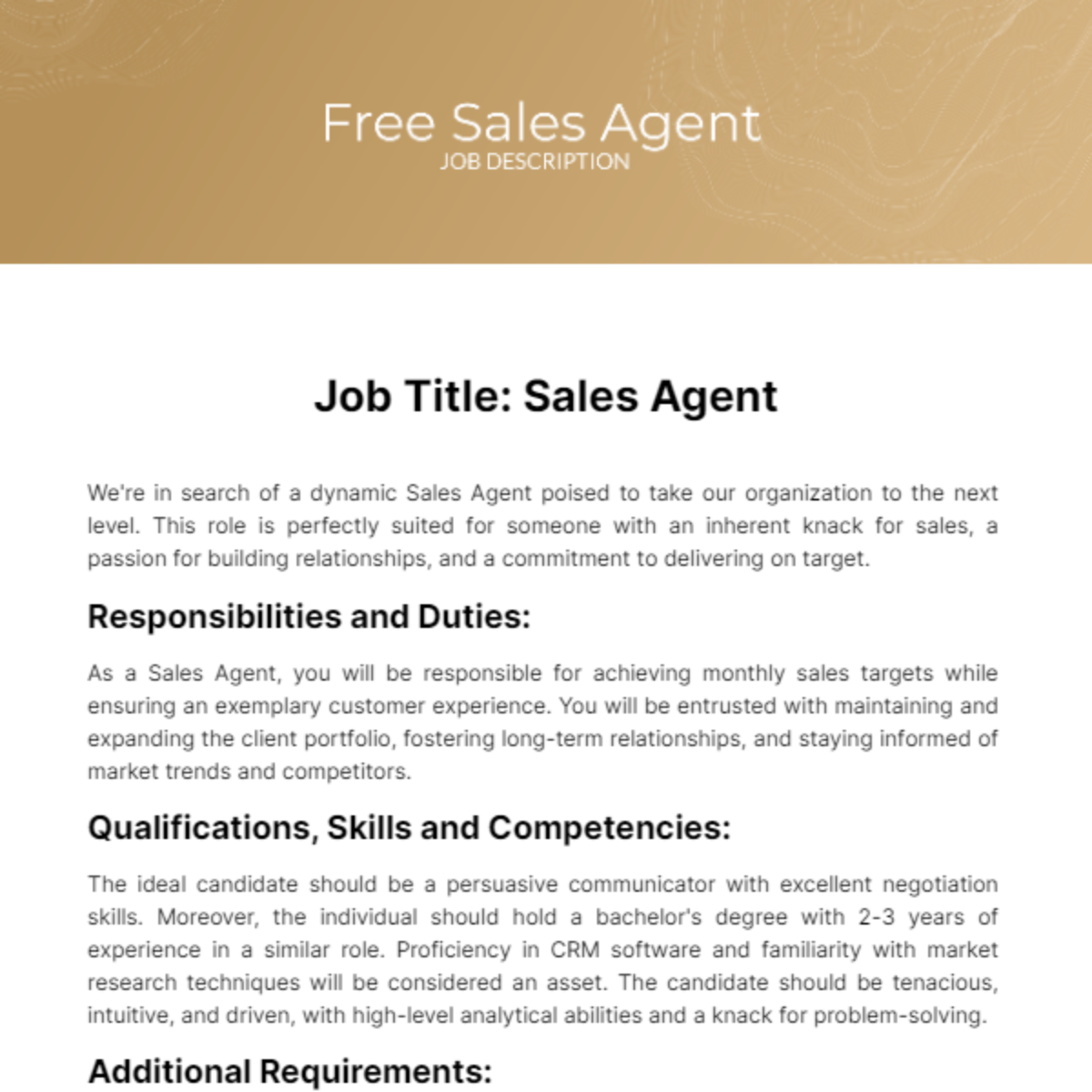 Sales Agent Job Description Template Edit Online Download Example 