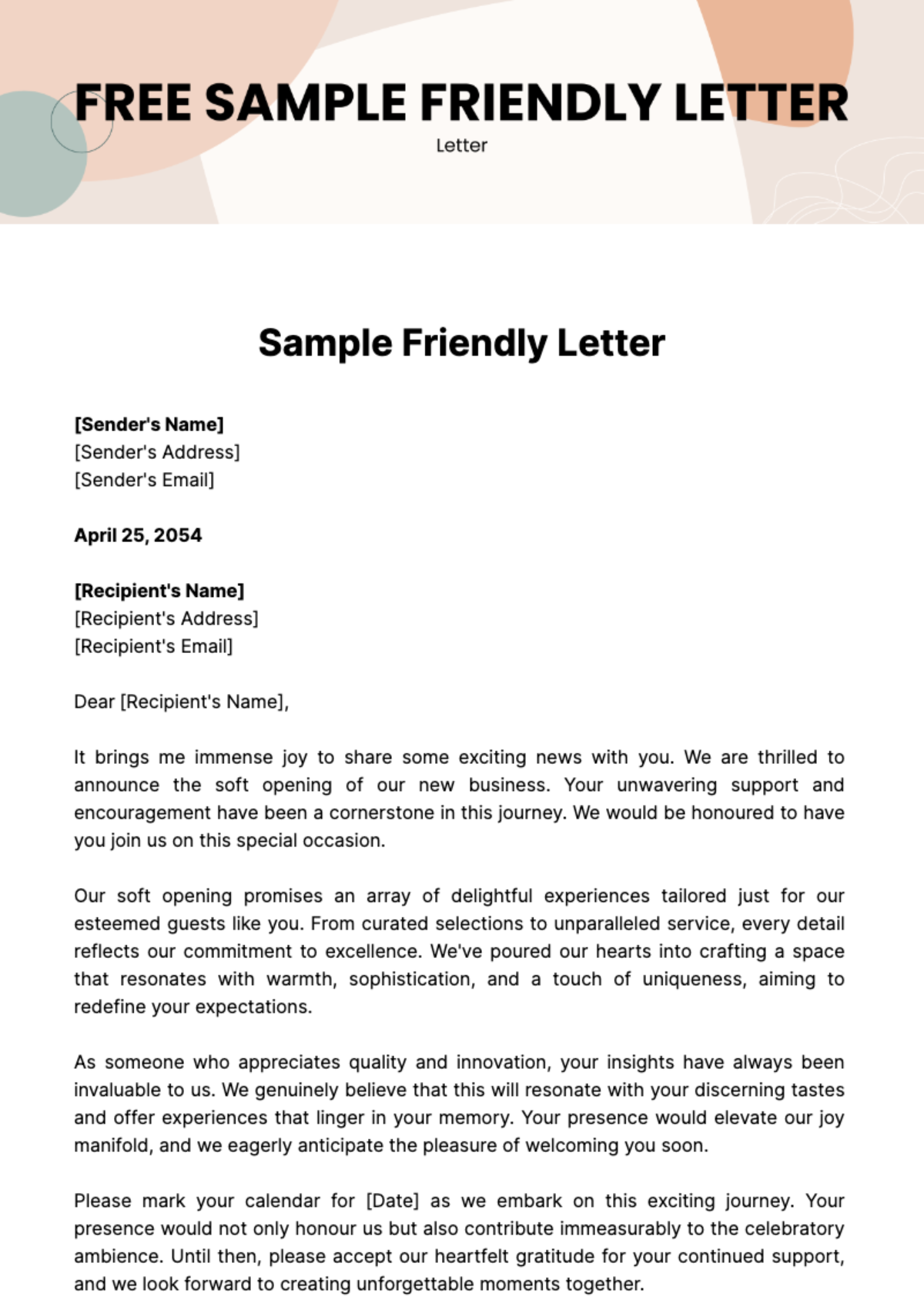 Free Sample Friendly Letter Template