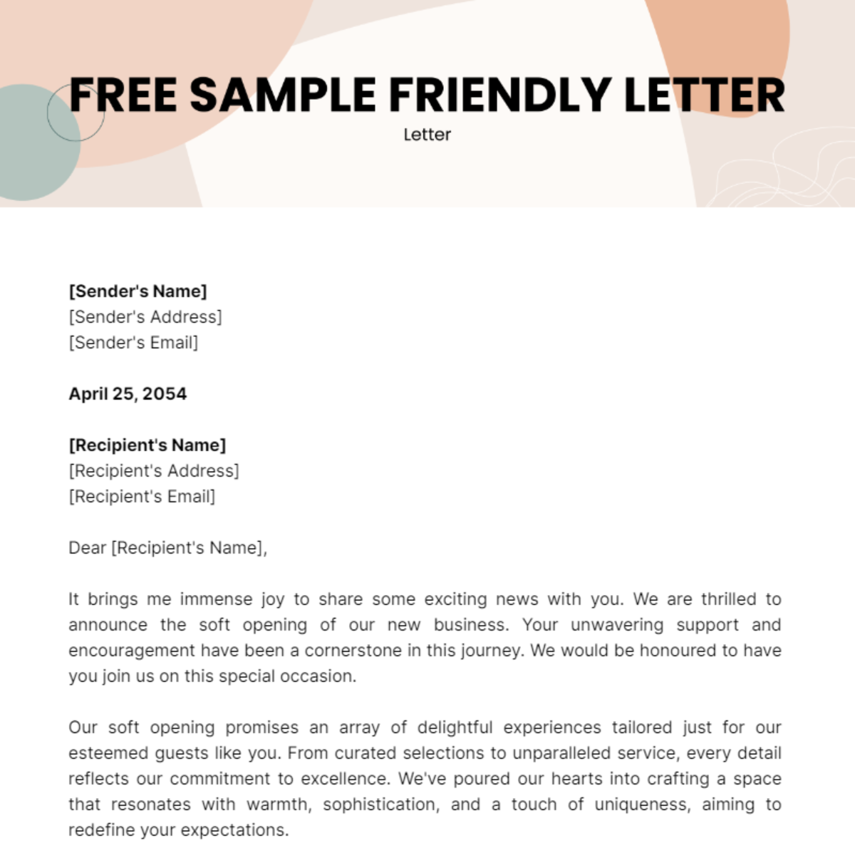 Sample Friendly Letter Template