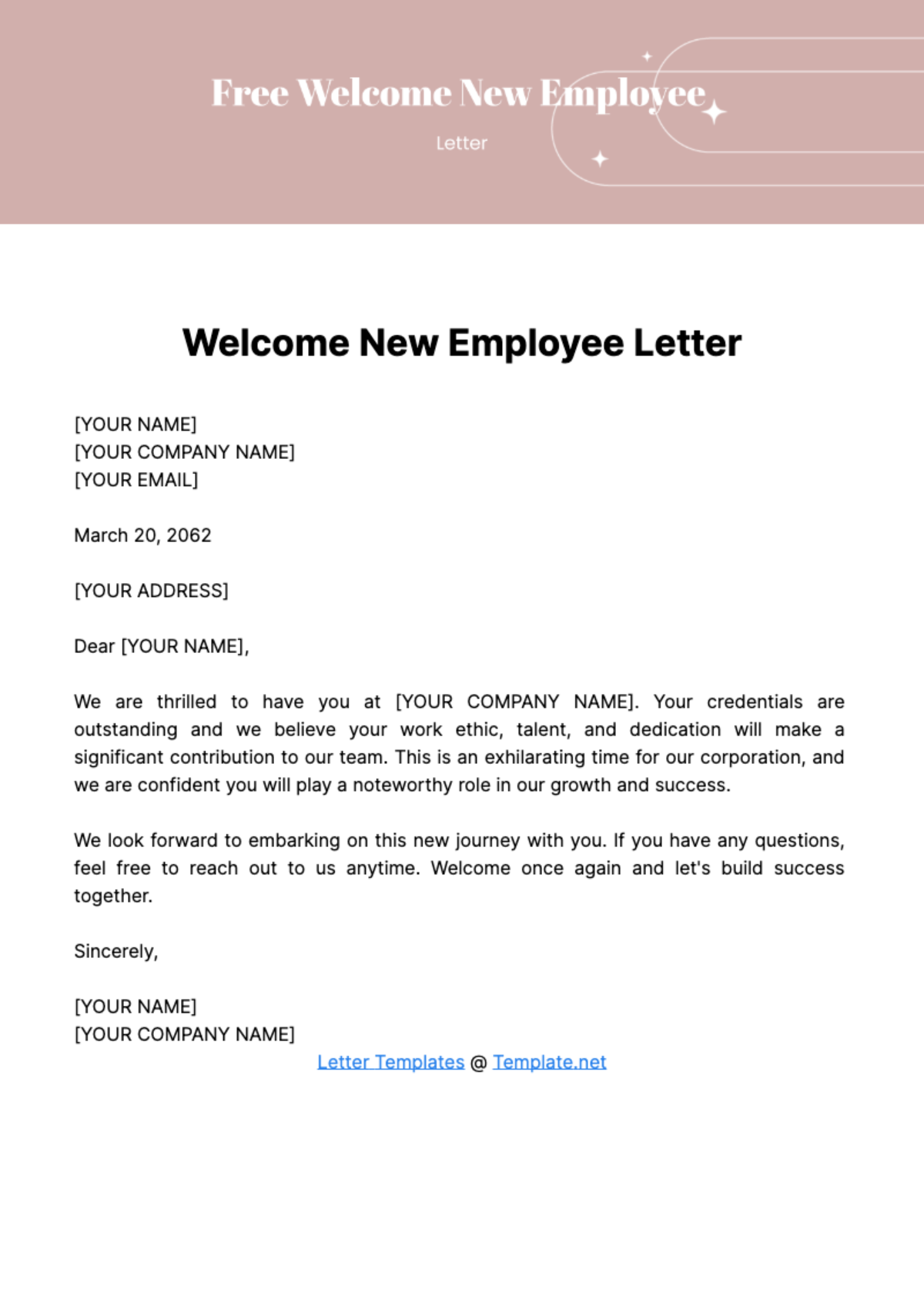Free Welcome New Employee Letter Template