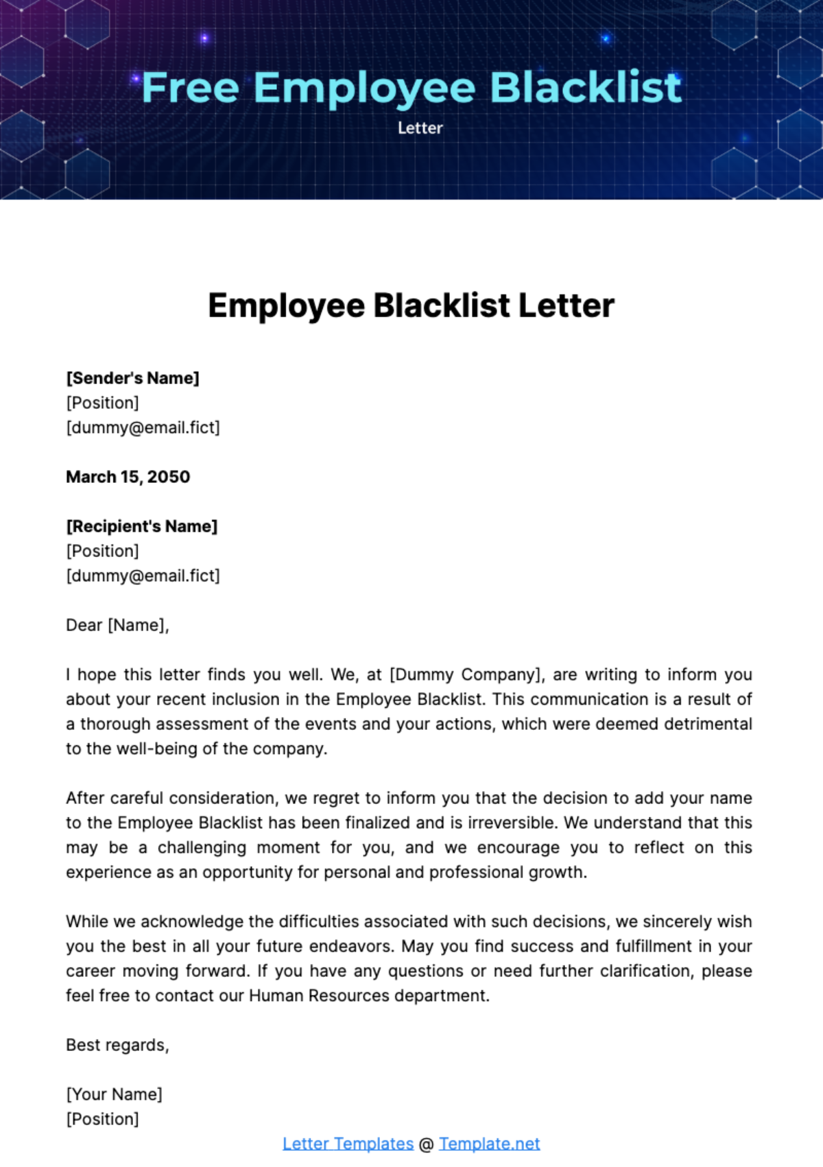 Free Employee Blacklist Letter Template