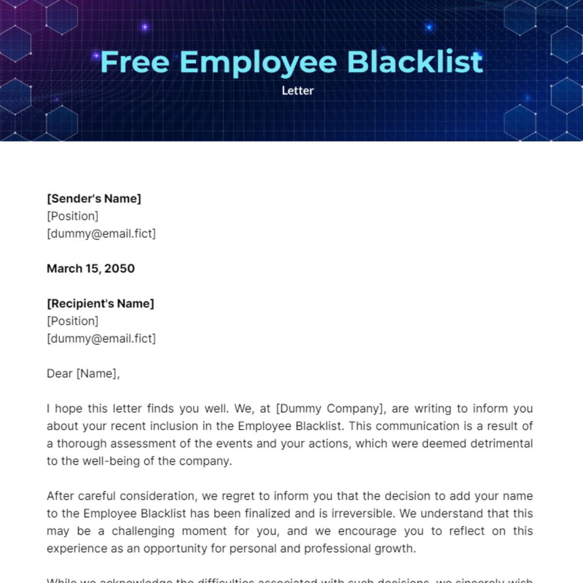 Employee Blacklist Letter Template