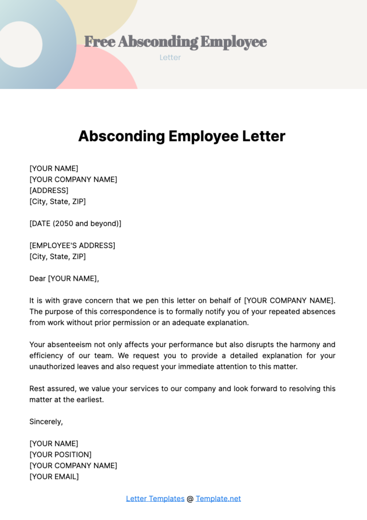 Free Absconding Employee Letter Template