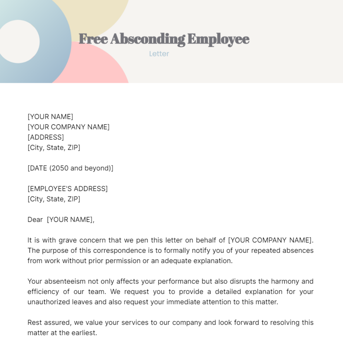 Absconding Employee Letter Template