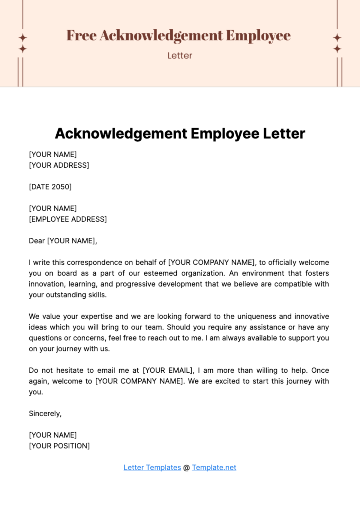 Free Acknowledgement Employee Letter Template