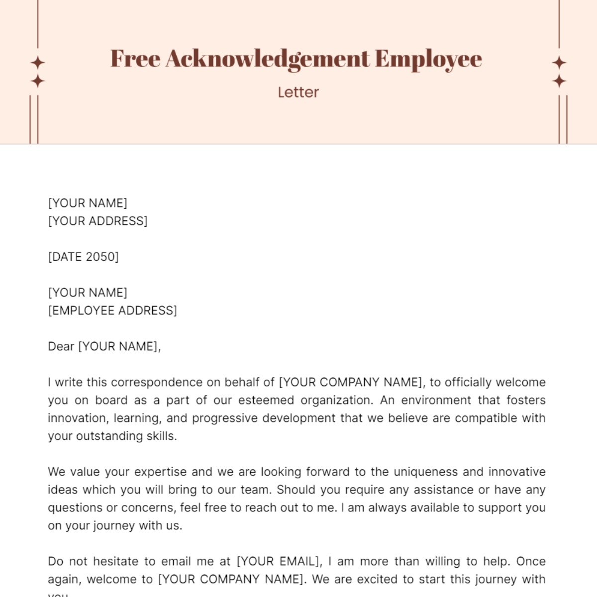 Acknowledgement Employee Letter Template