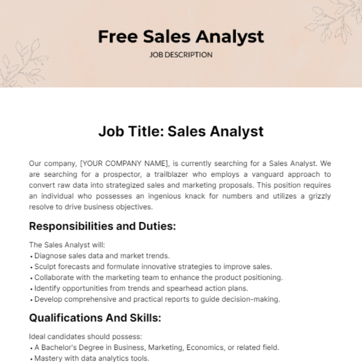 Sales Analyst Job Description Template