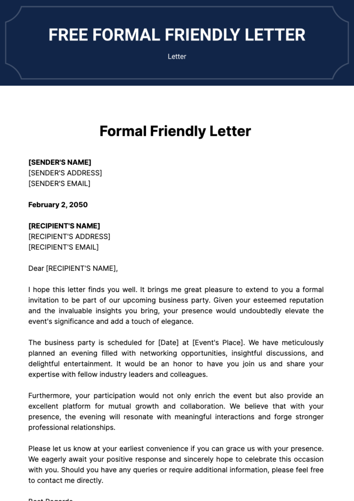 Free Formal Friendly Letter Template