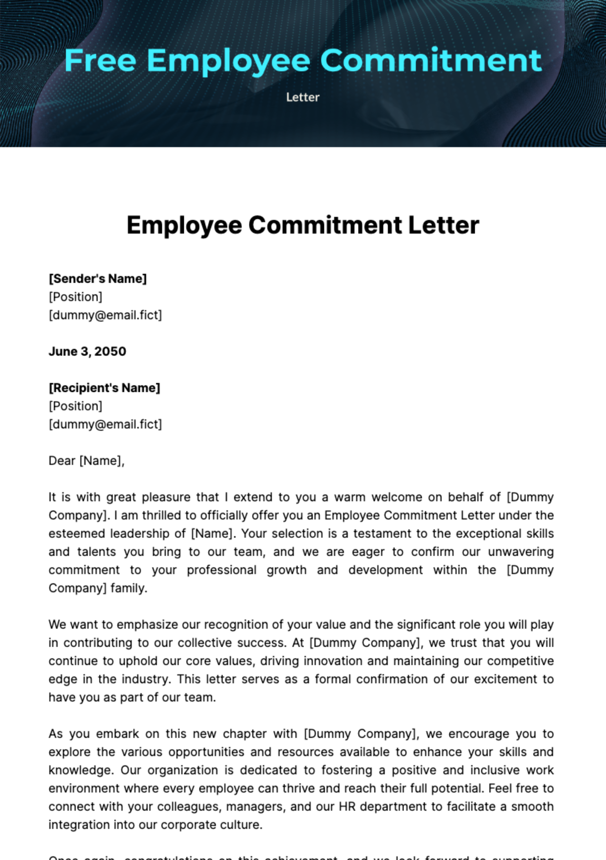 Free Employee Commitment Letter Template