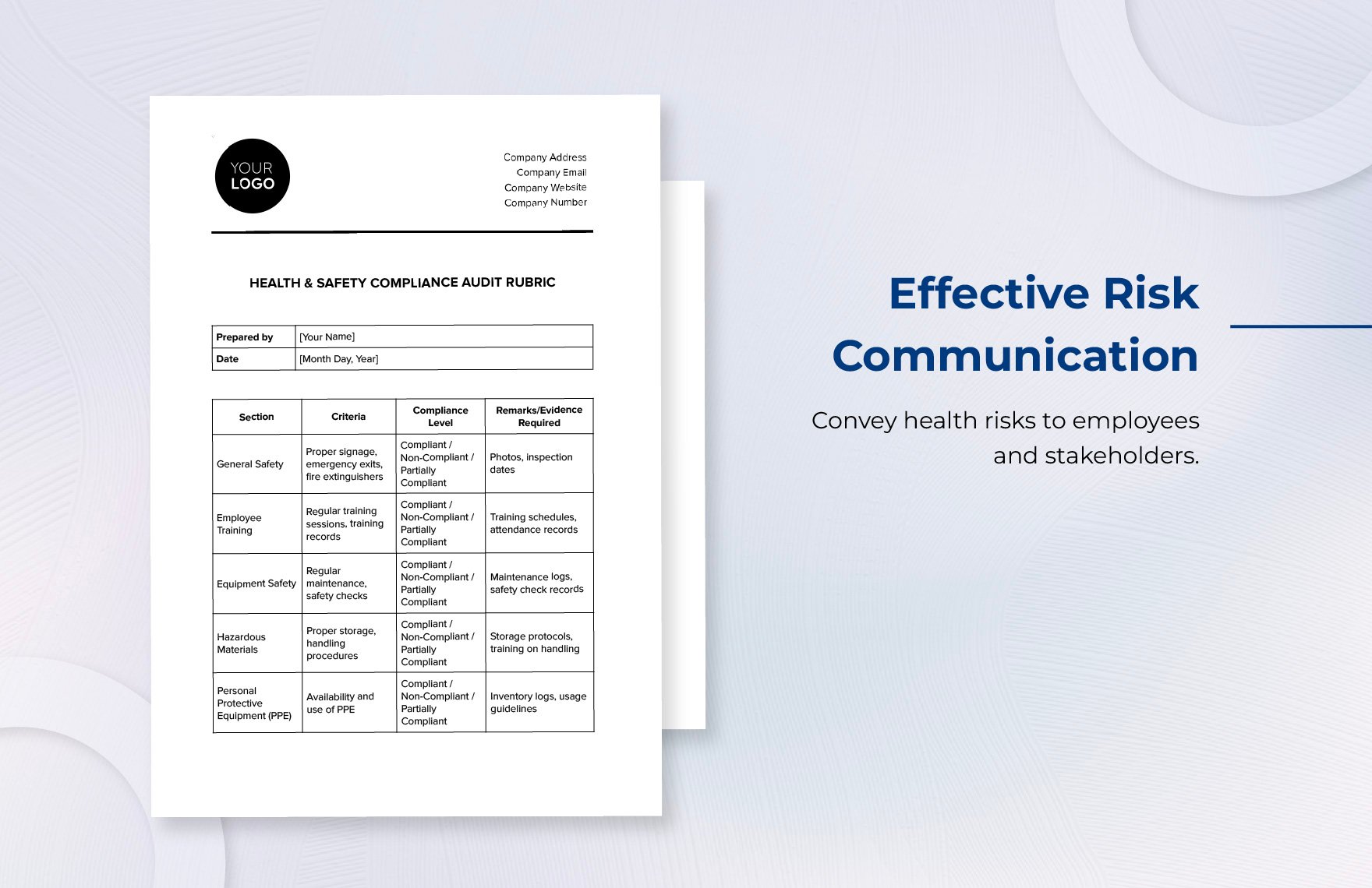 Health & Safety Compliance Audit Rubric Template