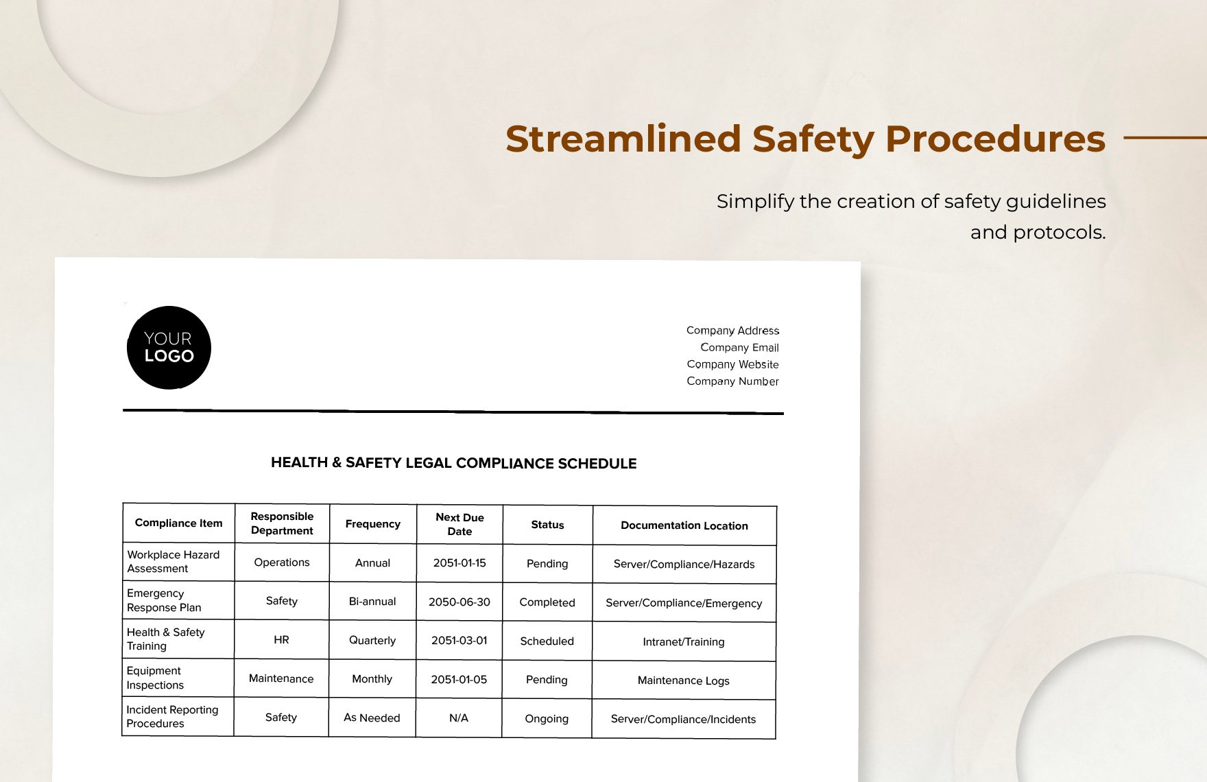 Health & Safety Legal Compliance Schedule Template