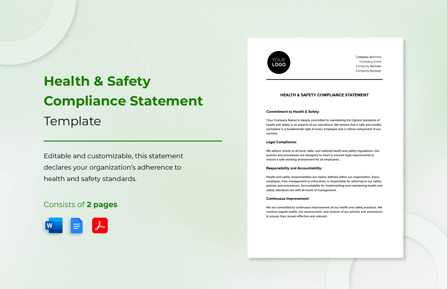 Health & Safety Compliance Statement Template