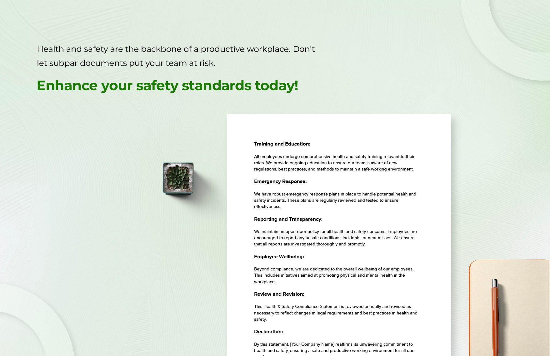 Health & Safety Compliance Statement Template