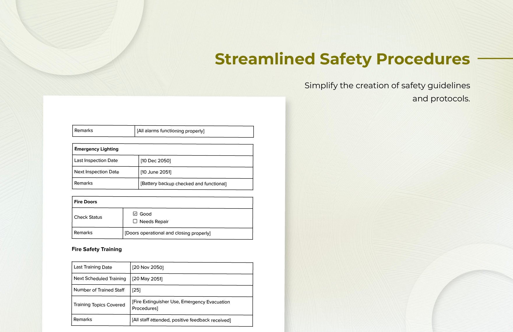 Fire Safety Compliance Form Template