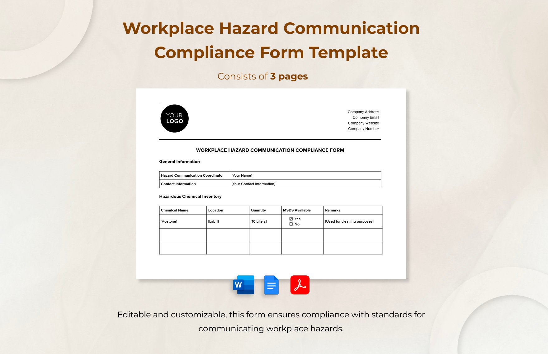 Workplace Hazard Communication Compliance Form Template