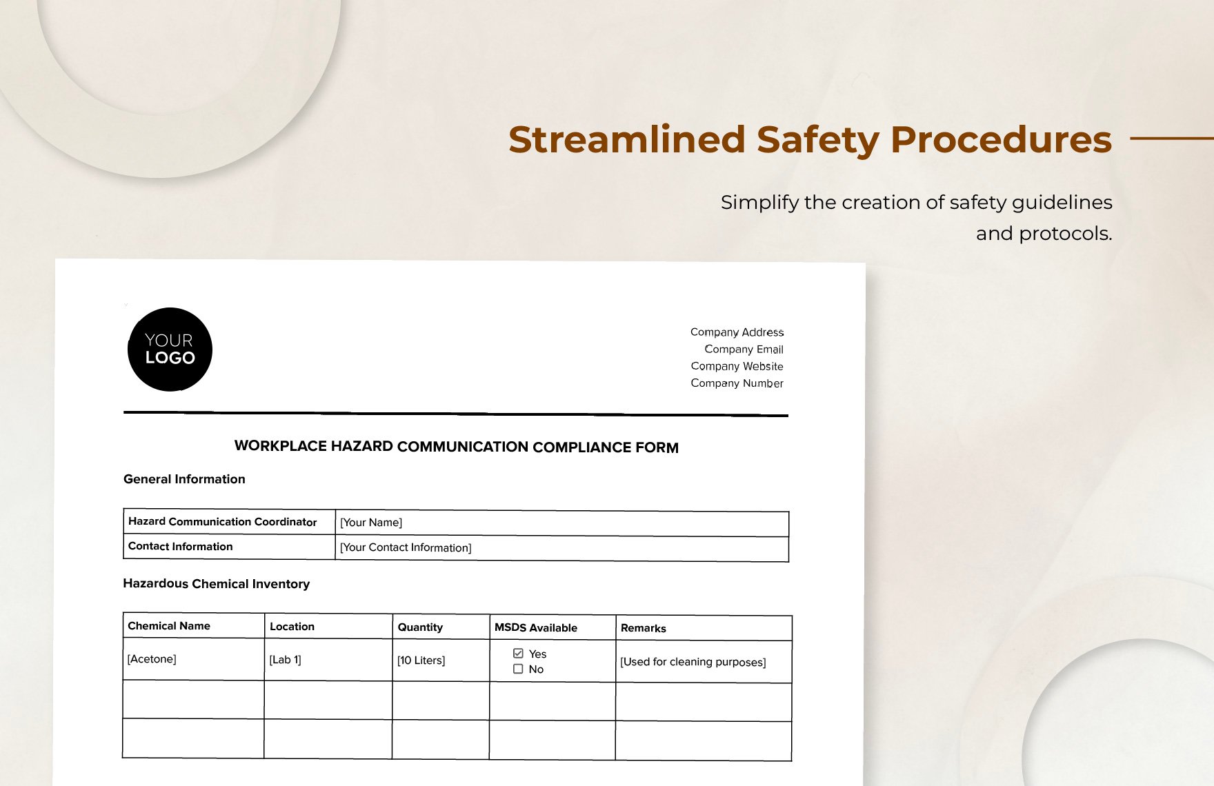 Workplace Hazard Communication Compliance Form Template