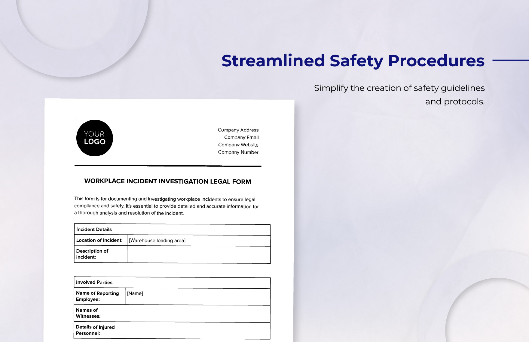 Workplace Incident Investigation Legal Form Template