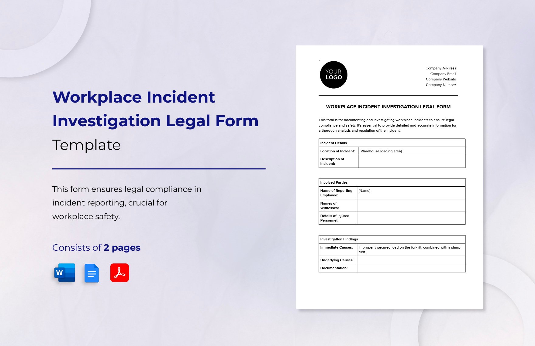 Workplace Incident Investigation Legal Form Template