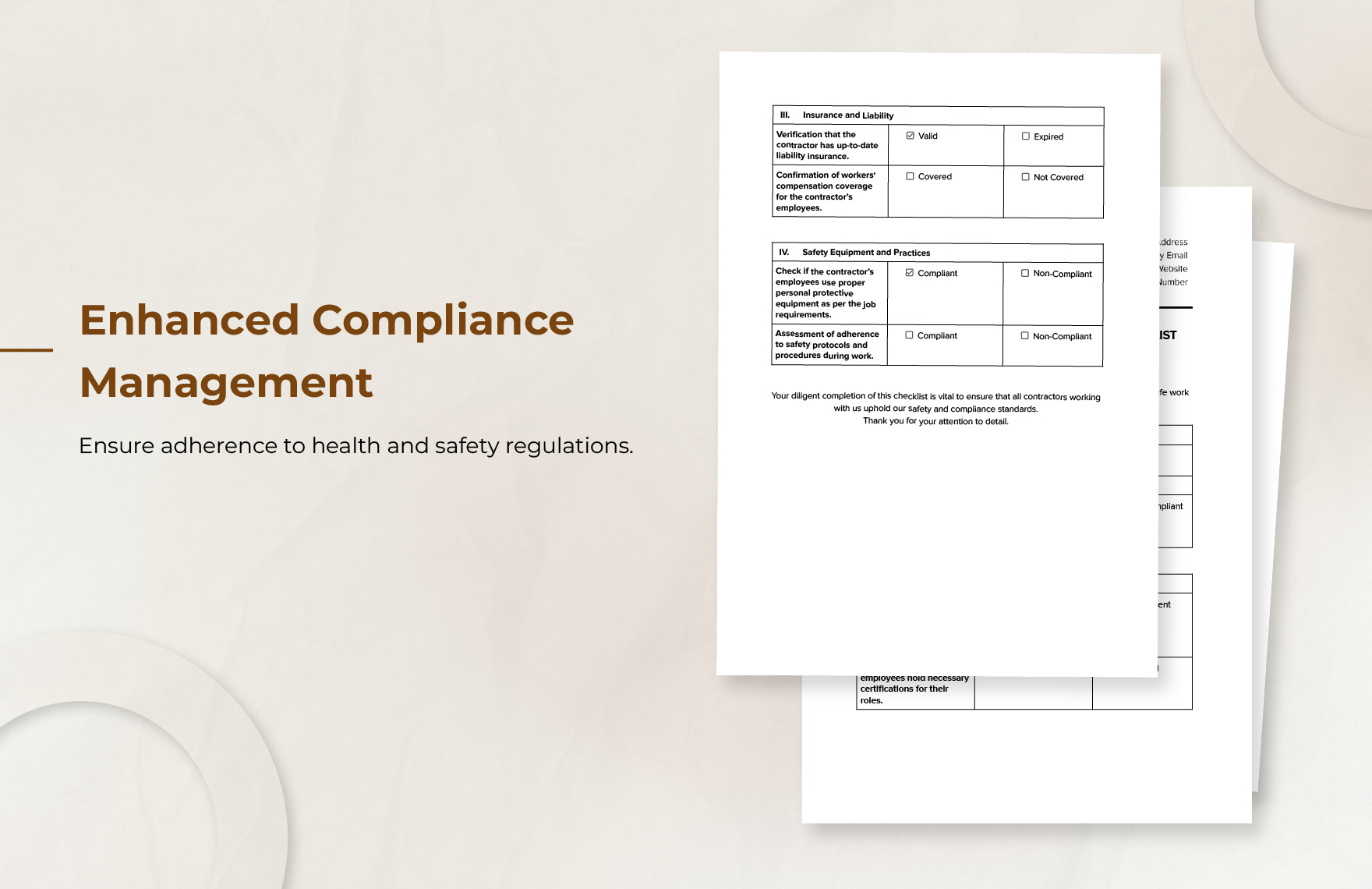 Workplace Contractor Compliance Checklist Template