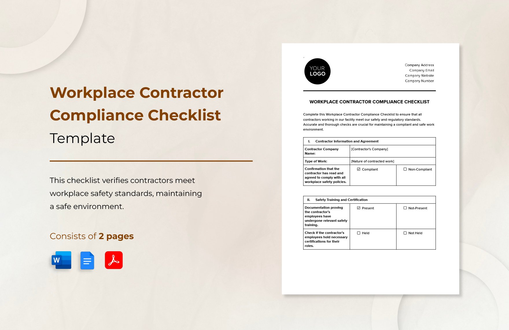 Workplace Contractor Compliance Checklist Template