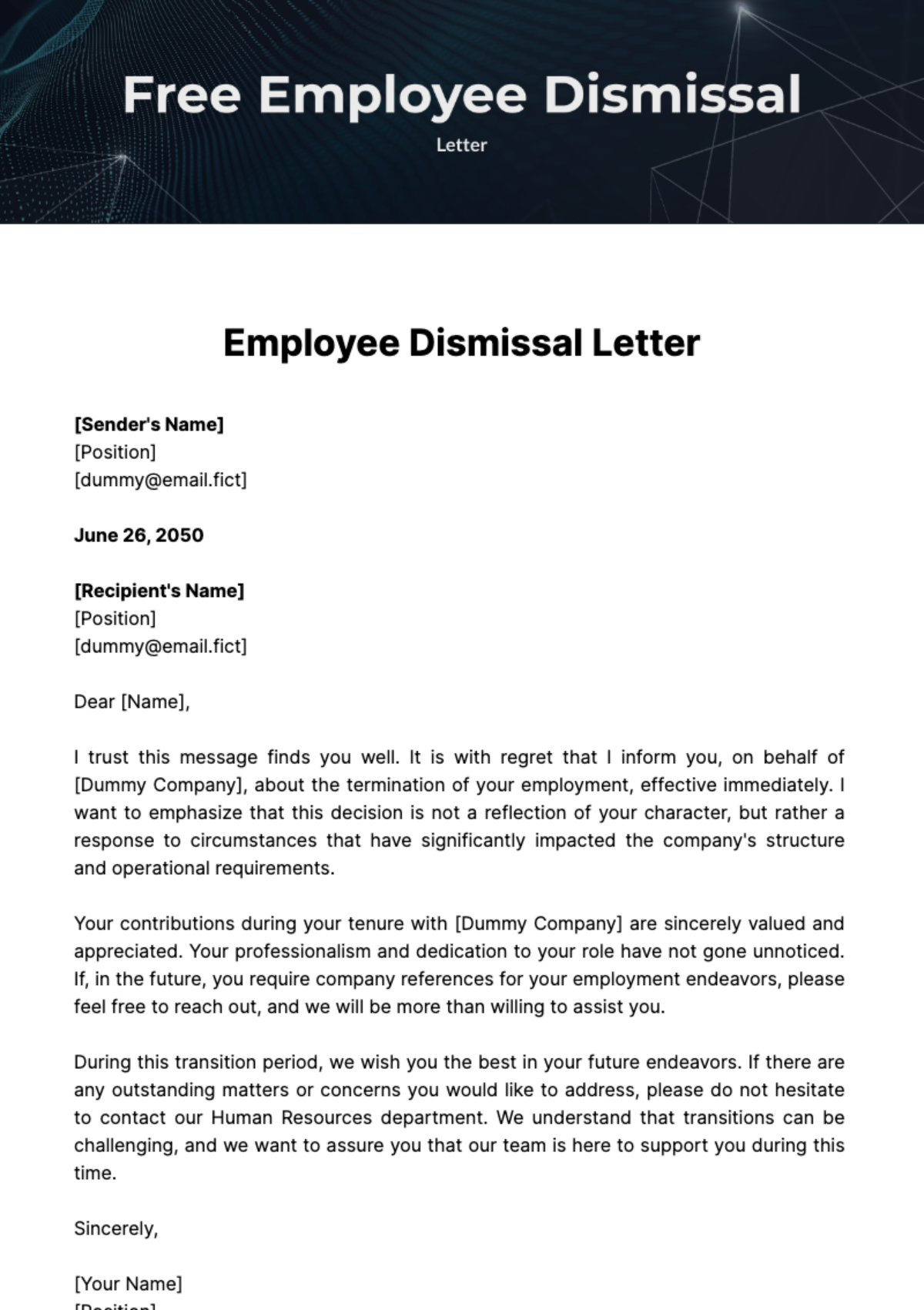 Free Employee Dismissal Letter Template