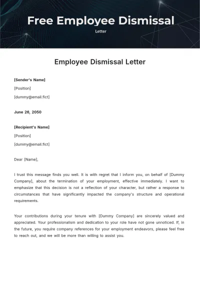 Free Employee Dismissal Letter Template to Edit Online