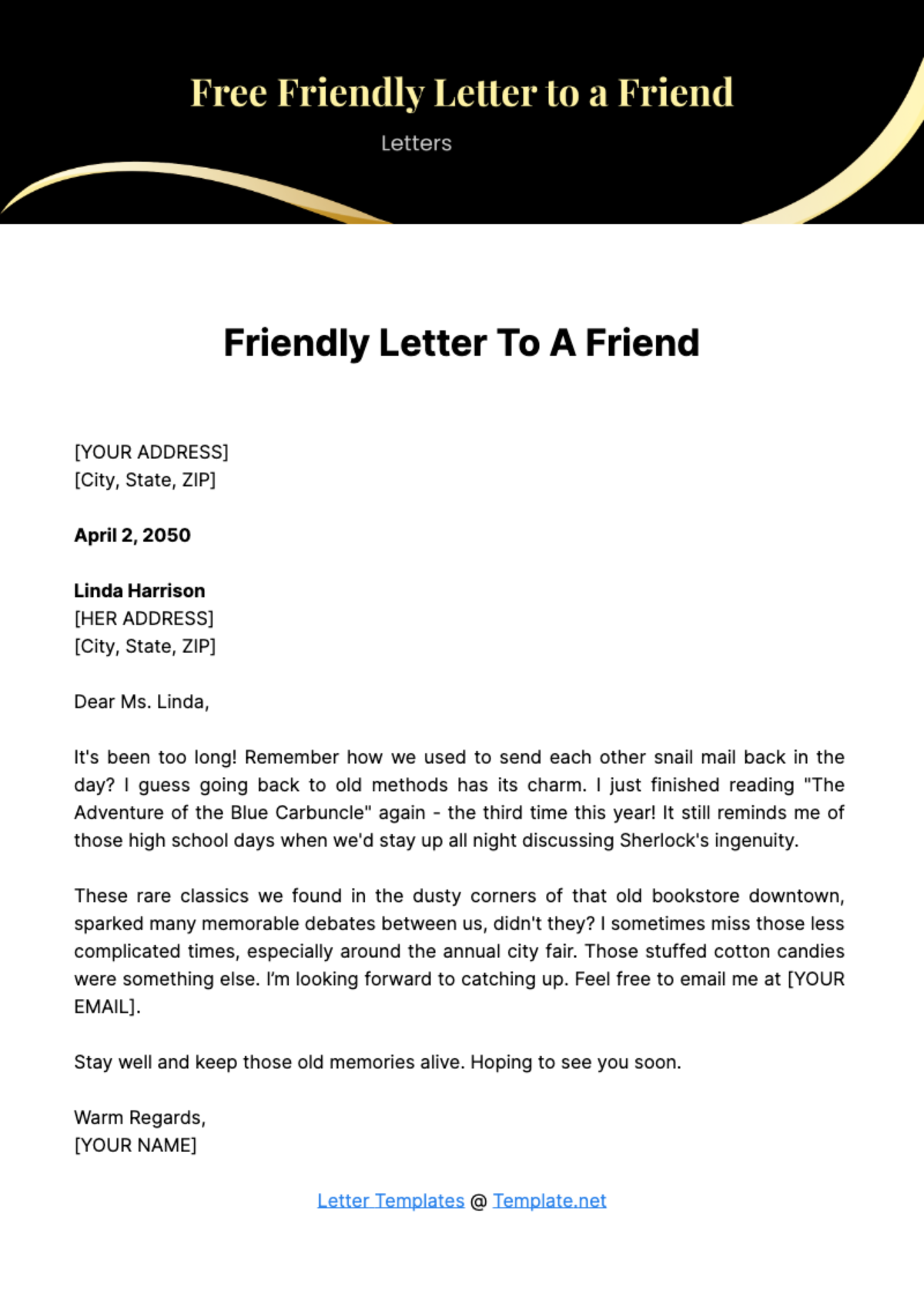 Friendly Letter to a Friend Template